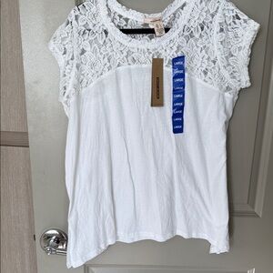 DKNY White Lace  Short Sleeve Top L